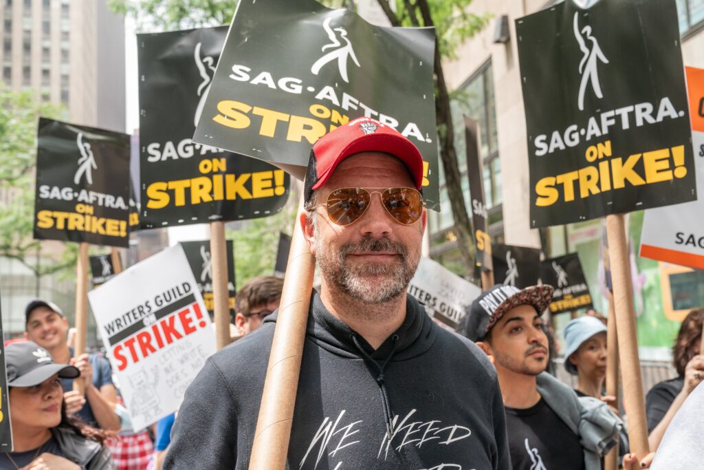 Jason Sudeikis joined members of Writers Guild of America and Screen Actors Guild rally on picket line at NBC Studios in New York on July 14, 2023