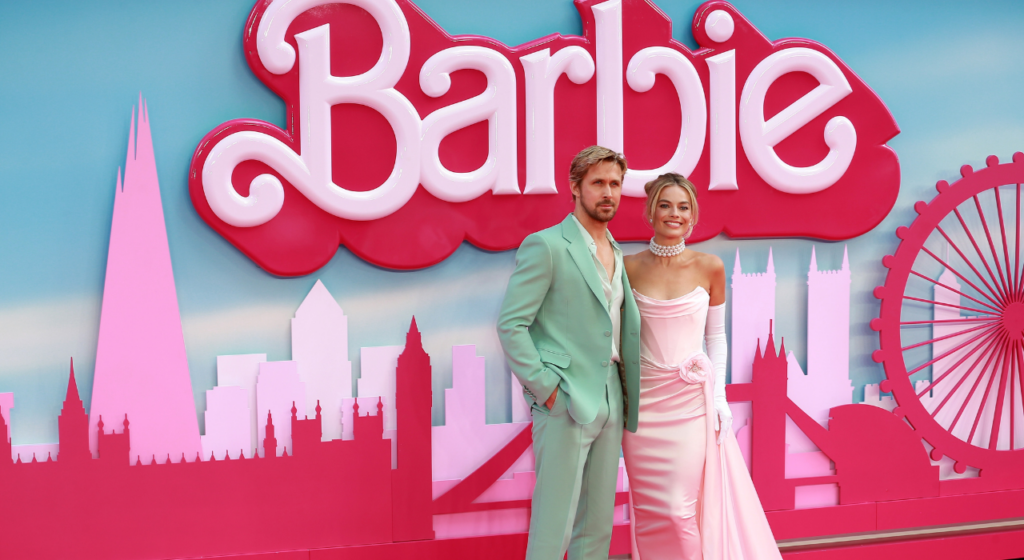 Ryan Gosling and Margot Robbie attend the "Barbie" European Premiere at Cineworld Leicester Square in London, England.