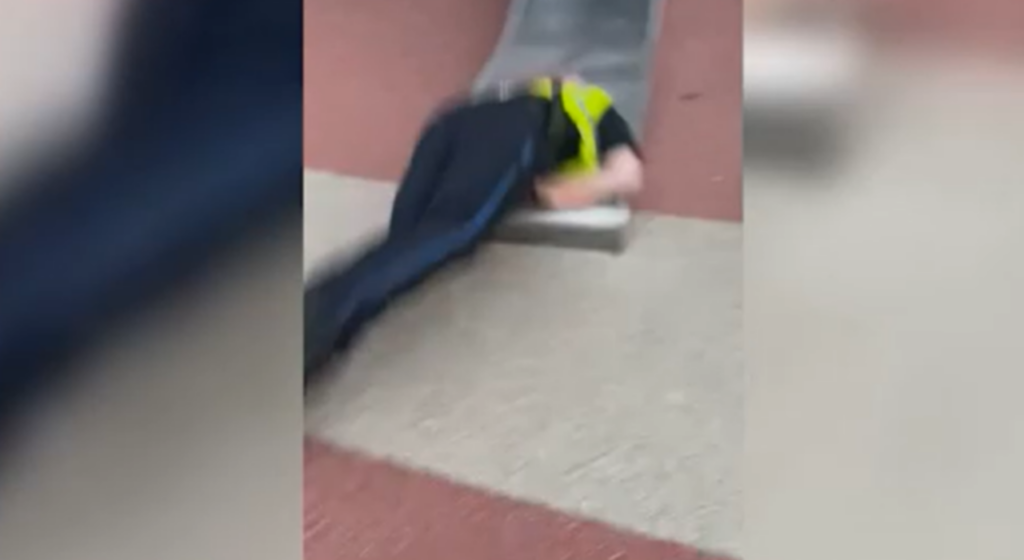 The officer was violently thrown off the playground slide