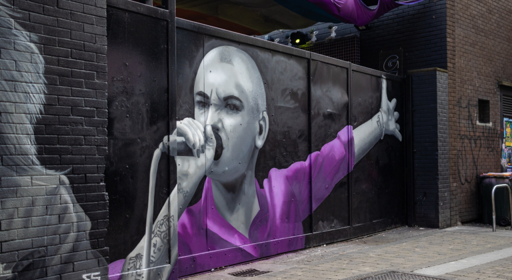 A mural of Irish music legend Sinead O'Connor appears on South Great George's Street, Dublin, following the death of the singer last week. Mural by Emmalene Blake