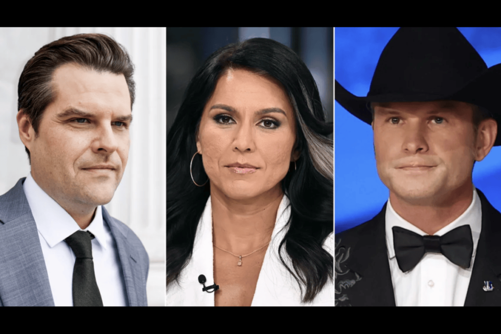 Trump's controversial Cabinet picks, including Gaetz and Gabbard, are designed to provoke the establishment and energize his base. From left: Matt Gaetz, Tulsi Gabbard and Pete Hegseth. Getty Images